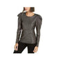 Blusa feminina com manga bufante e brilho INC International Concepts, preta, tamanho XL