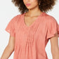 Blusa texturizada com mangas bufantes feminina Style &amp; Co, laranja, tamanho pequeno GG