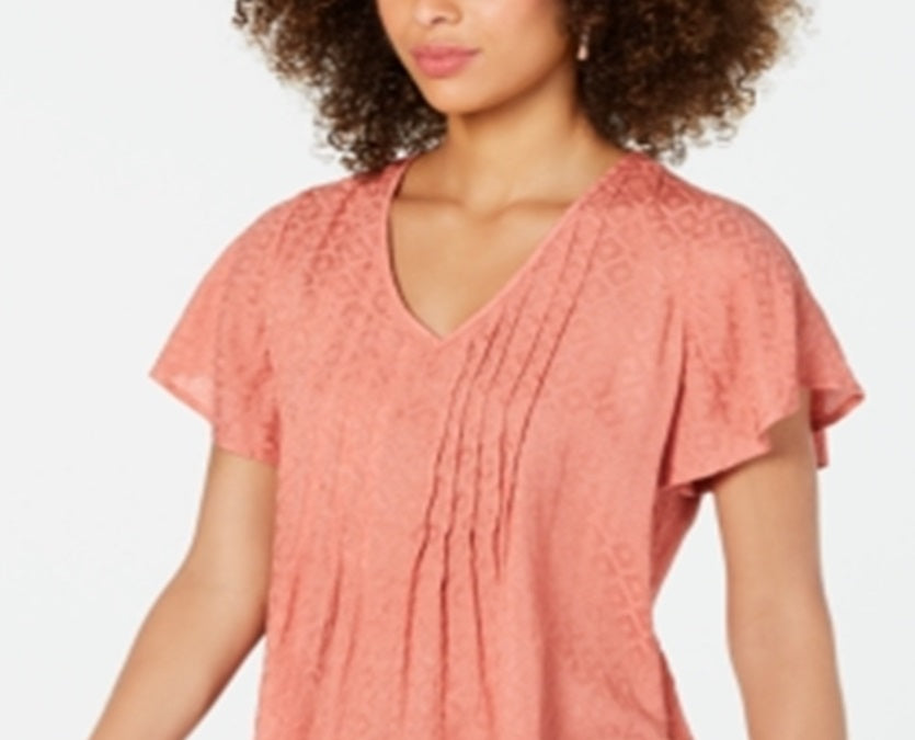 Blusa texturizada com mangas bufantes feminina Style &amp; Co, laranja, tamanho pequeno GG