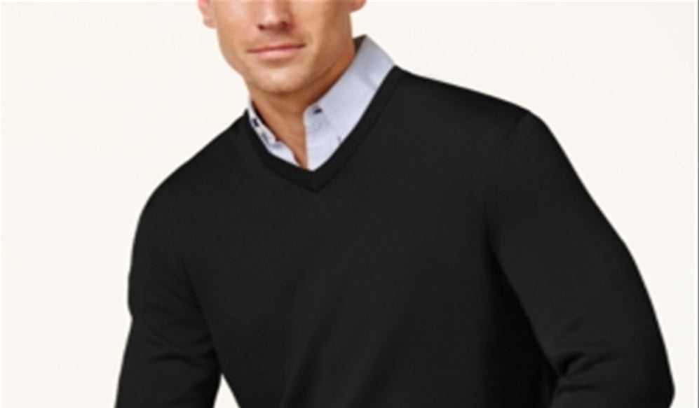 Suéter masculino Club Room de mistura de lã merino com decote em V, preto, tamanho 3XLRG