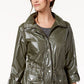 Casaco anoraque feminino estilo &amp; co com mangas dobradas brilhantes, verde, tamanho grande
