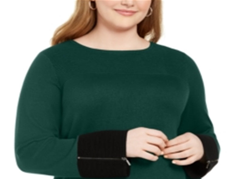 Suéter longo feminino Alfani Plus Colorblock verde tamanho 1X
