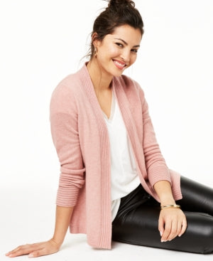 Cardigan de cashmere feminino Charter Club com frente aberta, tamanho regular e pequeno, rosa, pequeno, grande