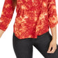 Camiseta feminina NY Collection Notations com manga 3/4 e decote dividido e botões, vermelha, tamanho pequeno grande