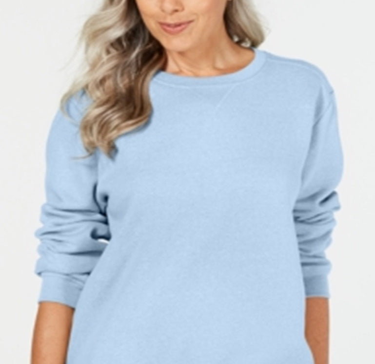 Karen Scott Moletom Feminino Petite Crewneck Fleece Azul Tamanho PXS