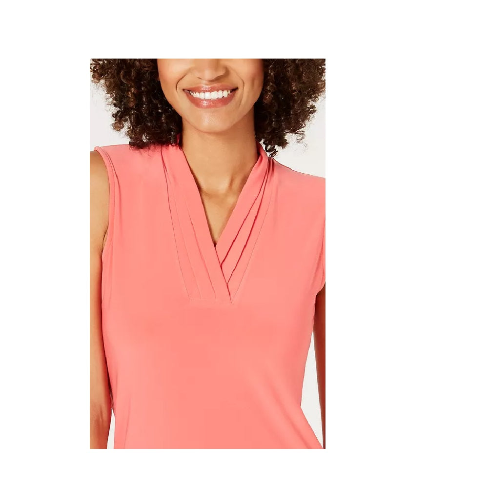 Blusa feminina Anne Klein sem mangas, plissada, decote em V, Cape Cod, tamanho XXL