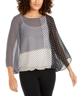 Top estampado com mangas de anjo Alfani feminino, tamanho pequeno, médio
