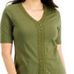 Karen Scott Top Henley Feminino Crochê com Acabamento Verde Tamanho GG