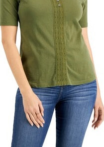 Karen Scott Top Henley Feminino Crochê com Acabamento Verde Tamanho GG