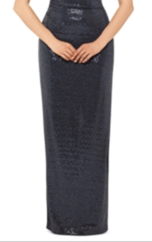 Vestido formal feminino Xscape com decote canoa e comprimento total, preto, tamanho 12