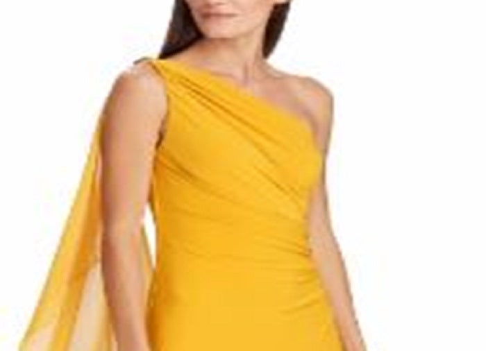 Vestido de malha com capa Georgette Ralph Lauren feminino, amarelo, tamanho 14