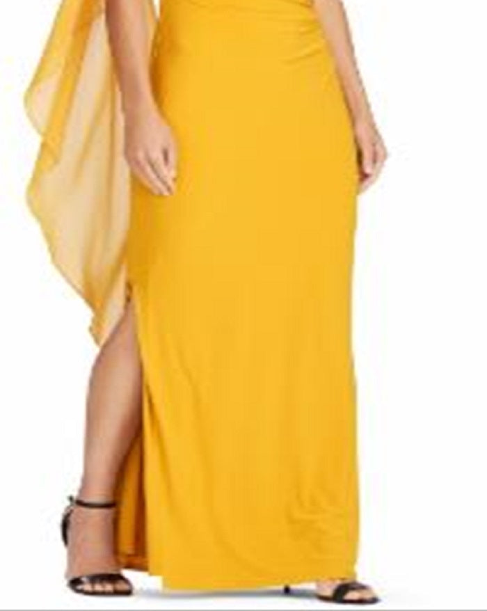 Vestido de malha com capa Georgette Ralph Lauren feminino, amarelo, tamanho 14