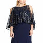 Vestido feminino Ralph Lauren com sobreposição de lantejoulas e georgette, azul, tamanho 12