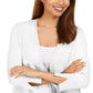 Cardigan feminino JM Collection com mangas divididas e nervuras mistas, tamanho X-G, branco