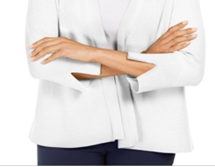 Cardigan feminino JM Collection com mangas divididas e nervuras mistas, tamanho X-G, branco