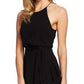 Vestido feminino CeCe com babados em cascata, sem mangas, frente única, abaixo do joelho, corte evasê, preto, tamanho 4