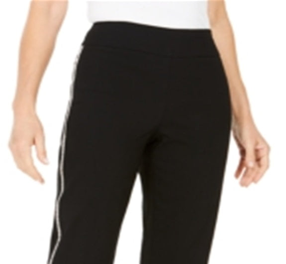 Calça Capri Feminina JM Collection Petite Diamonte Listrada Lateral Preta Tamanho Petite M