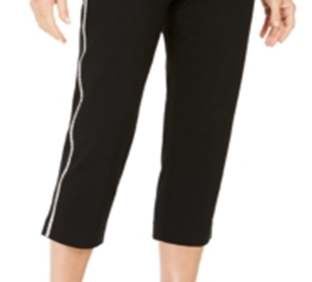 Calça Capri Feminina JM Collection Petite Diamonte Listrada Lateral Preta Tamanho Petite M
