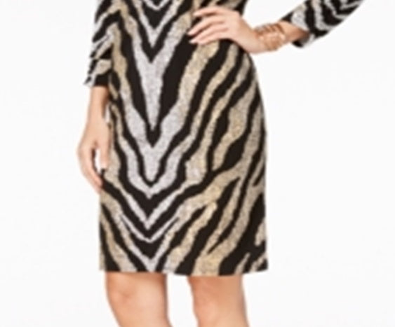 Vestido tubinho com estampa metálica feminina JM Collection, preto, tamanho pequeno e pequeno