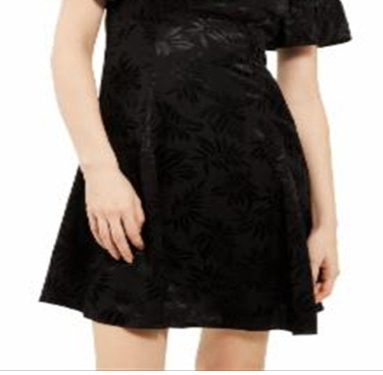 Vestido feminino Michael Kors de cetim com ajuste evasê, preto, tamanho pequeno e pequeno