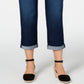 Calça jeans estilo boyfriend feminina, estilo curvy-fit, com punho, azul, tamanho 2