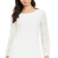 Vestido de festa curto Alfani feminino, manga comprida, decote redondo, branco, tamanho extragrande
