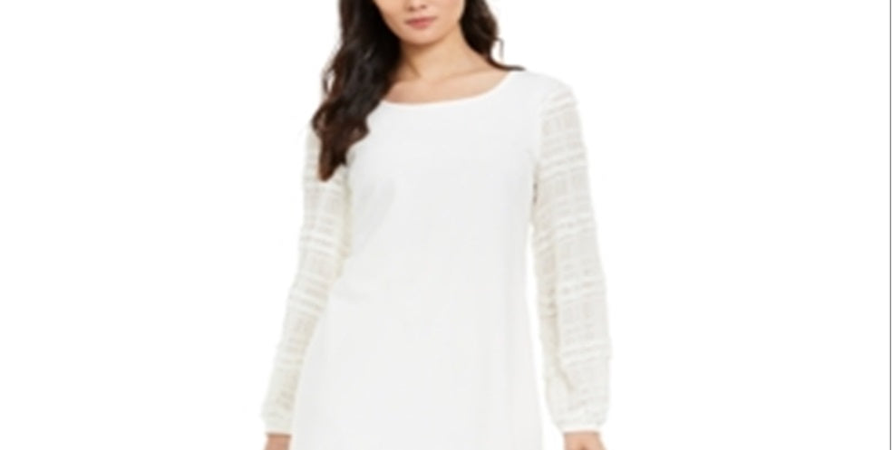 Vestido de festa curto Alfani feminino, manga comprida, decote redondo, branco, tamanho extragrande