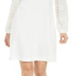Vestido de festa curto Alfani feminino, manga comprida, decote redondo, branco, tamanho extragrande