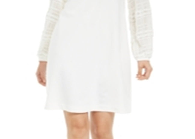 Vestido de festa curto Alfani feminino, manga comprida, decote redondo, branco, tamanho extragrande