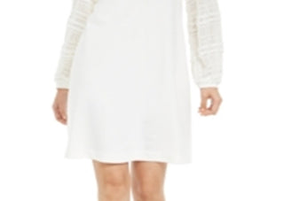 Vestido de festa curto Alfani feminino, manga comprida, decote redondo, branco, tamanho extragrande