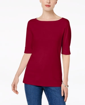 Karen Scott Top Feminino Petite Manga Cotovelo Vermelho Tamanho Petite Pequeno