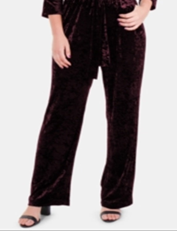 Macacão feminino NY Collection de veludo com manga franzida, tamanho pequeno, vermelho