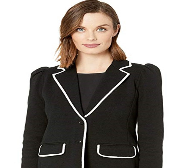 Ralph Lauren Blazer Feminino de Algodão com Acabamento em Mistura, Preto, Tamanho Pequeno