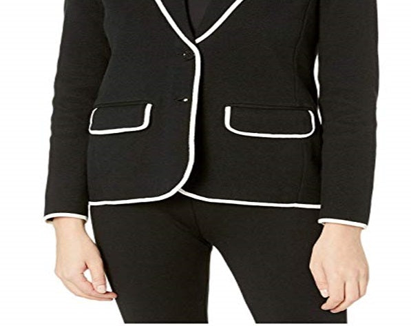 Ralph Lauren Blazer Feminino de Algodão com Acabamento em Mistura, Preto, Tamanho Pequeno