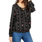 Blusa smocked estampada feminina Style &amp; Co., preta, tamanho P