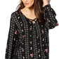 Blusa smocked estampada feminina Style &amp; Co., preta, tamanho P