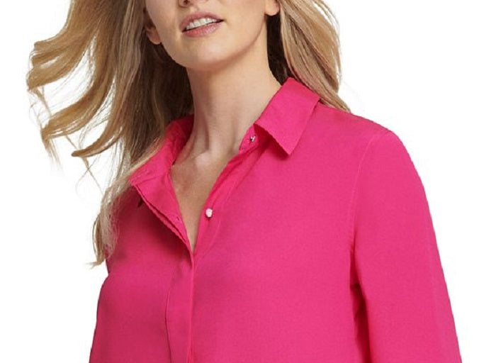 Blusa feminina DKNY com mangas e carcela oculta, rosa, tamanho extragrande