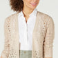 Cardigan feminino Charter Club com ponto aberto, suéter marrom, tamanho grande