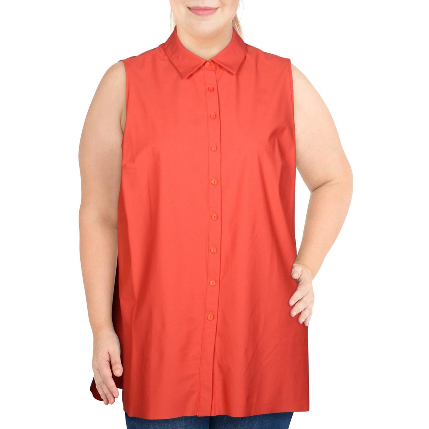 Blusa feminina Alfani com botões e sem mangas, laranja, tamanho grande