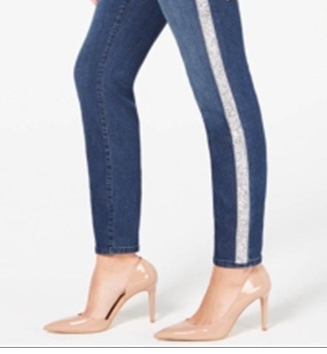 Calça jeans skinny listrada feminina INC International Concepts, azul, tamanho 2, pequena