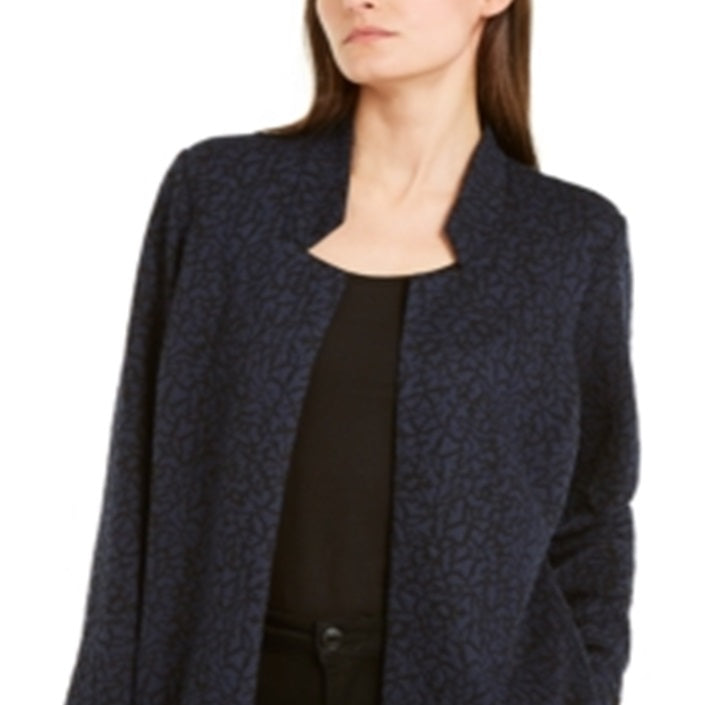 Jaqueta feminina Alfani com jacquard aberto na frente, preta, tamanho pequeno e pequeno