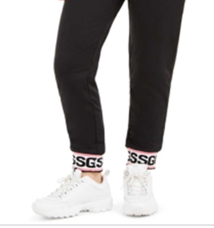 Calça jogger feminina Guess com bainha do logotipo Nina, preta, tamanho grande