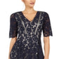Vestido feminino Vince Camuto de manga curta com renda e ajuste evasê, azul, tamanho 16