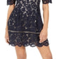 Vestido feminino Vince Camuto de manga curta com renda e ajuste evasê, azul, tamanho 16