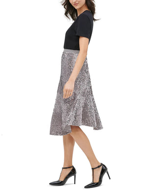 Calvin Klein Saia MIDI de Veludo com Lantejoulas para Mulher, Prata, Tamanho P