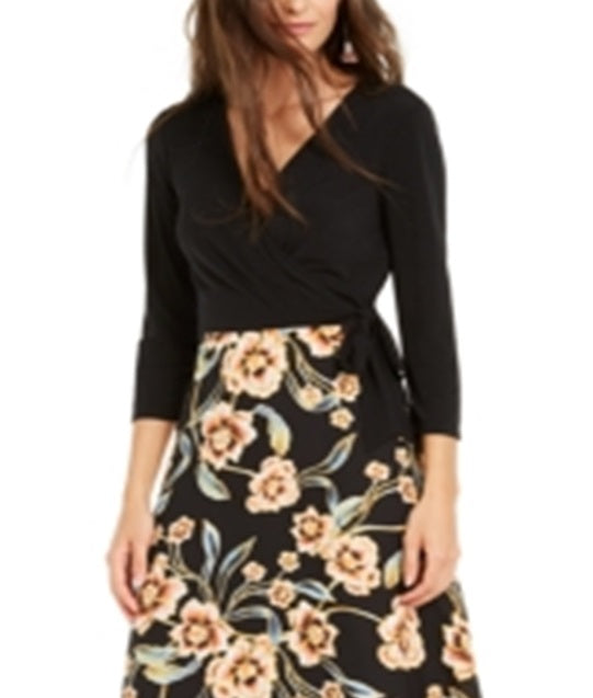 Vestido feminino com saia estampada e amarração lateral, preto, tamanho 16, da INC International Concepts