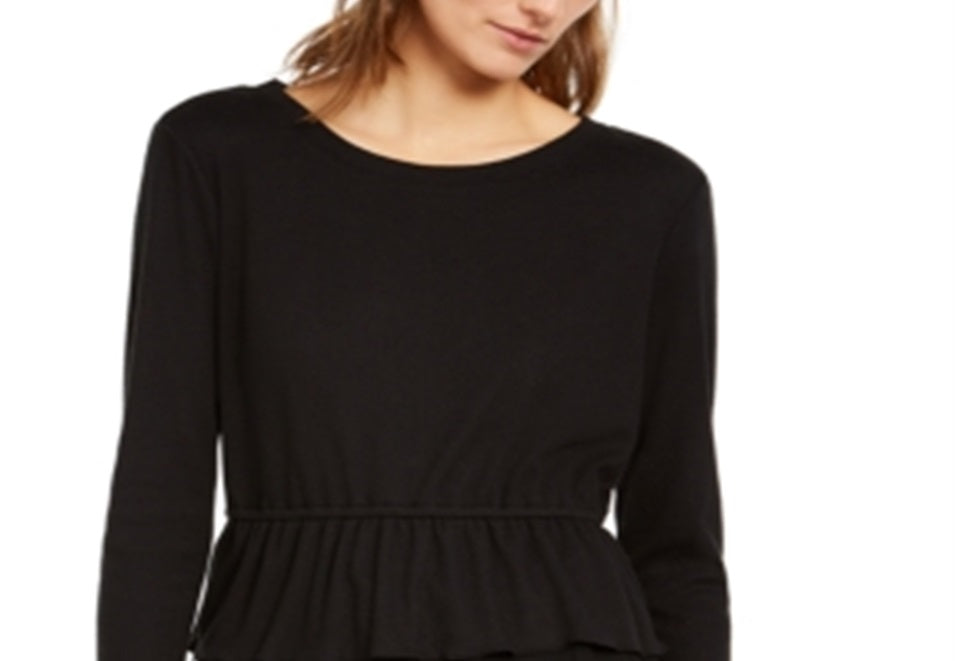 Blusa peplum feminina INC com decote em V e manga comprida, preta, tamanho grande