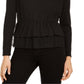 Blusa peplum feminina INC com decote em V e manga comprida, preta, tamanho grande