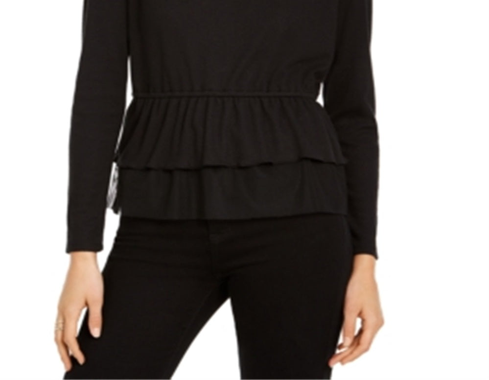 Blusa peplum feminina INC com decote em V e manga comprida, preta, tamanho grande