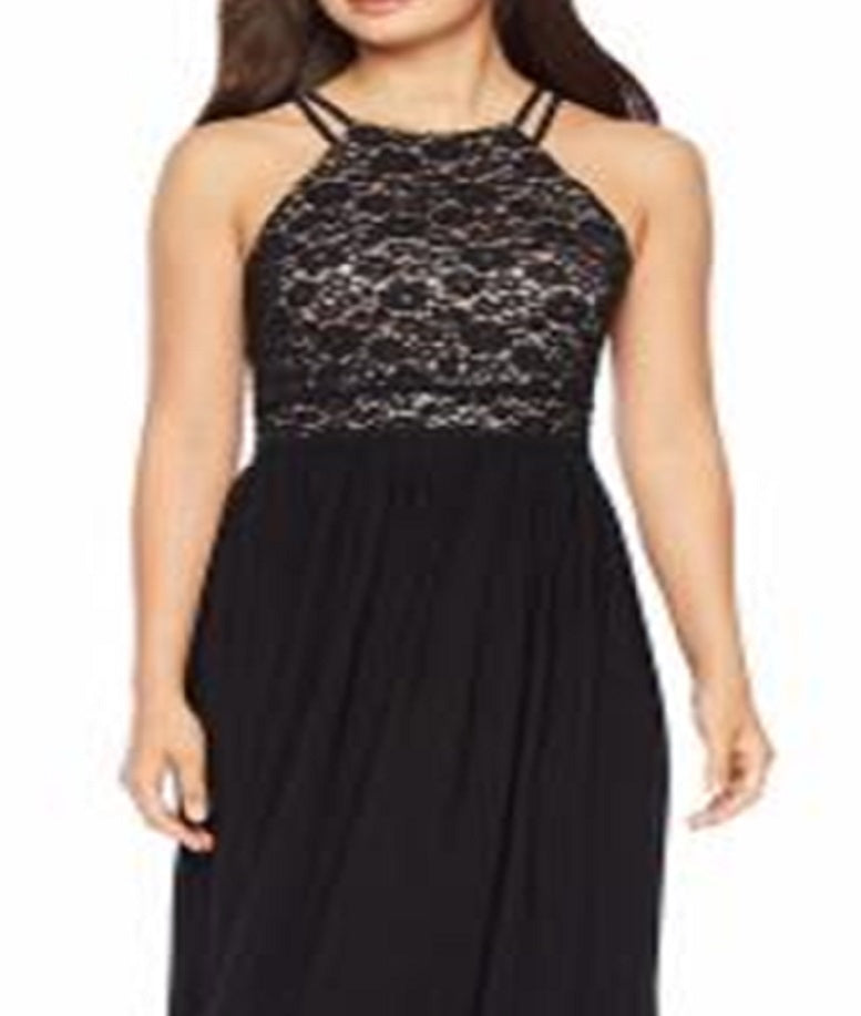 Vestido de noite feminino de renda sem mangas, comprimento total, estilo flare, preto, tamanho 4